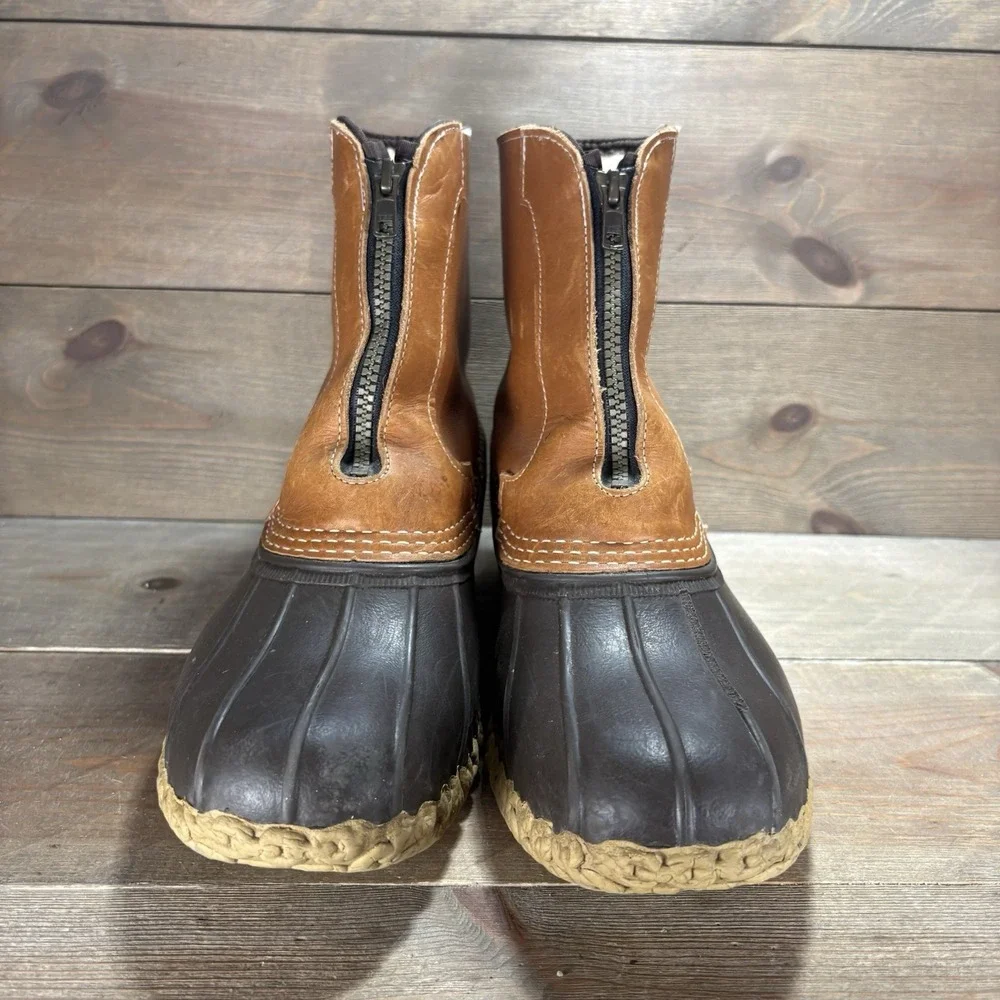 ll bean duck boots mens 9 shoes brown sherpa lined zip up winter snow rain